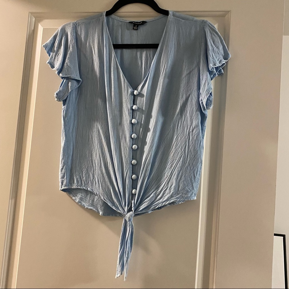 Button Down Tie Front Blouse